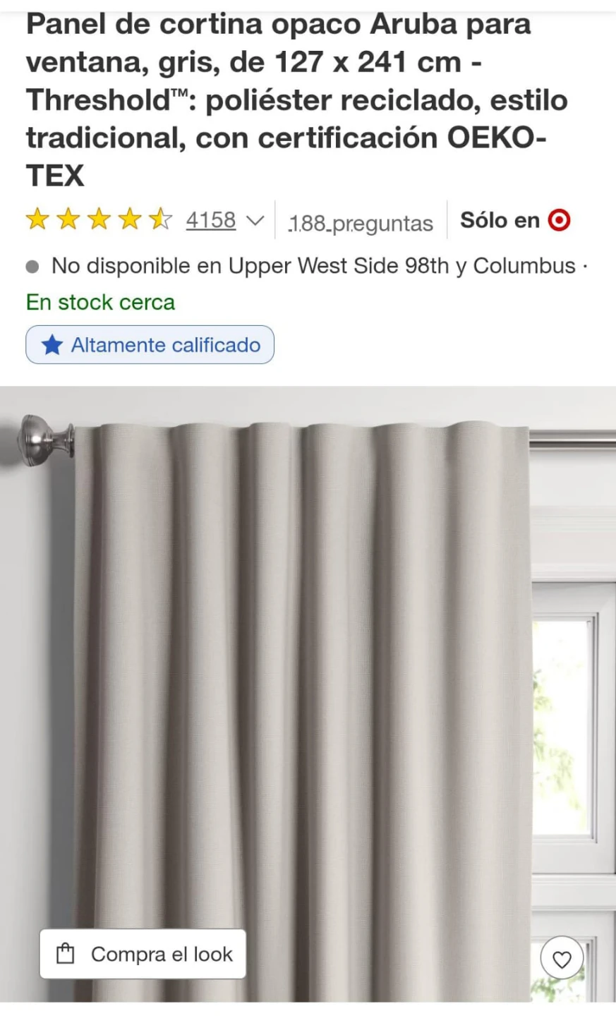Threshold Aruba Gray Curtain Panel 50x96 - photo 2