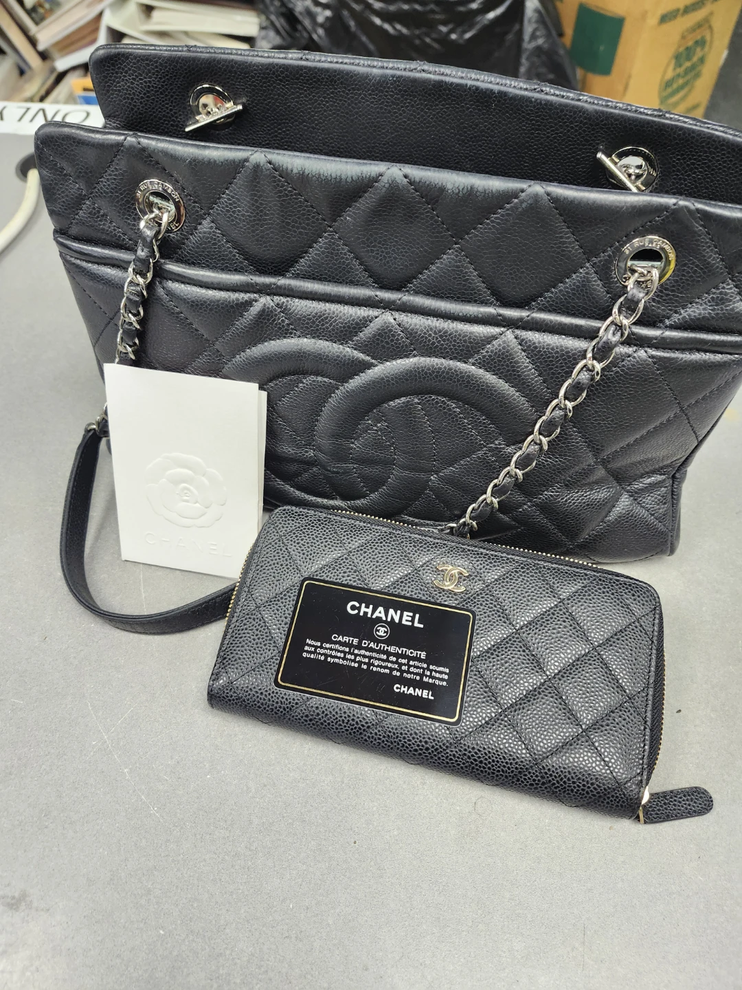 Chanel Black Leather Handbag & Wallet