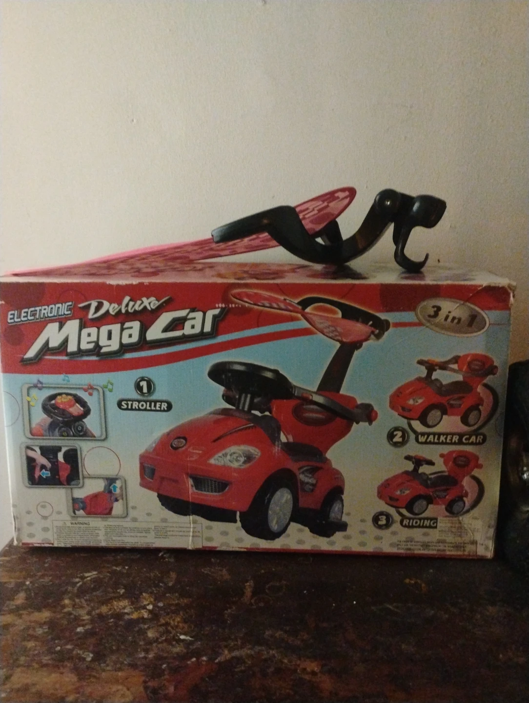 Electronic Deluxe Mega Car 3-in-1 Stroller Walker Ride-on