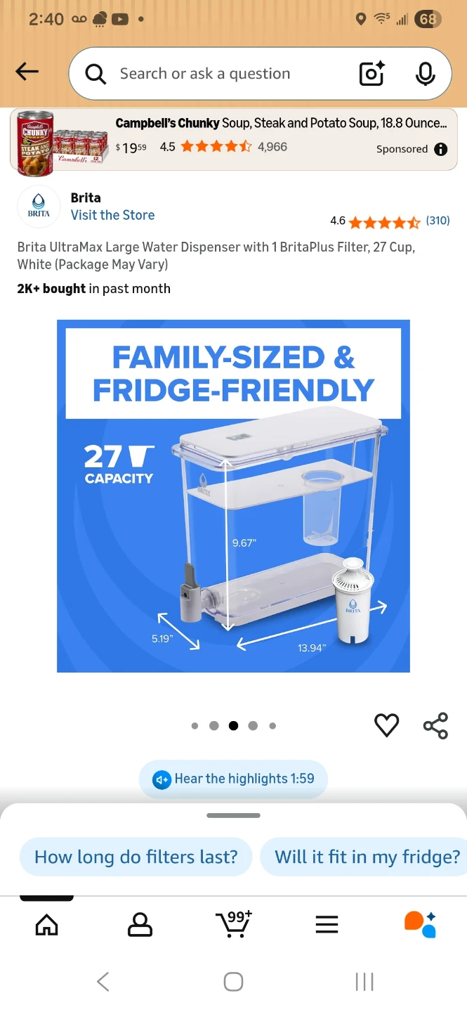 Brita UltraMax Large 27-Cup Water Dispenser