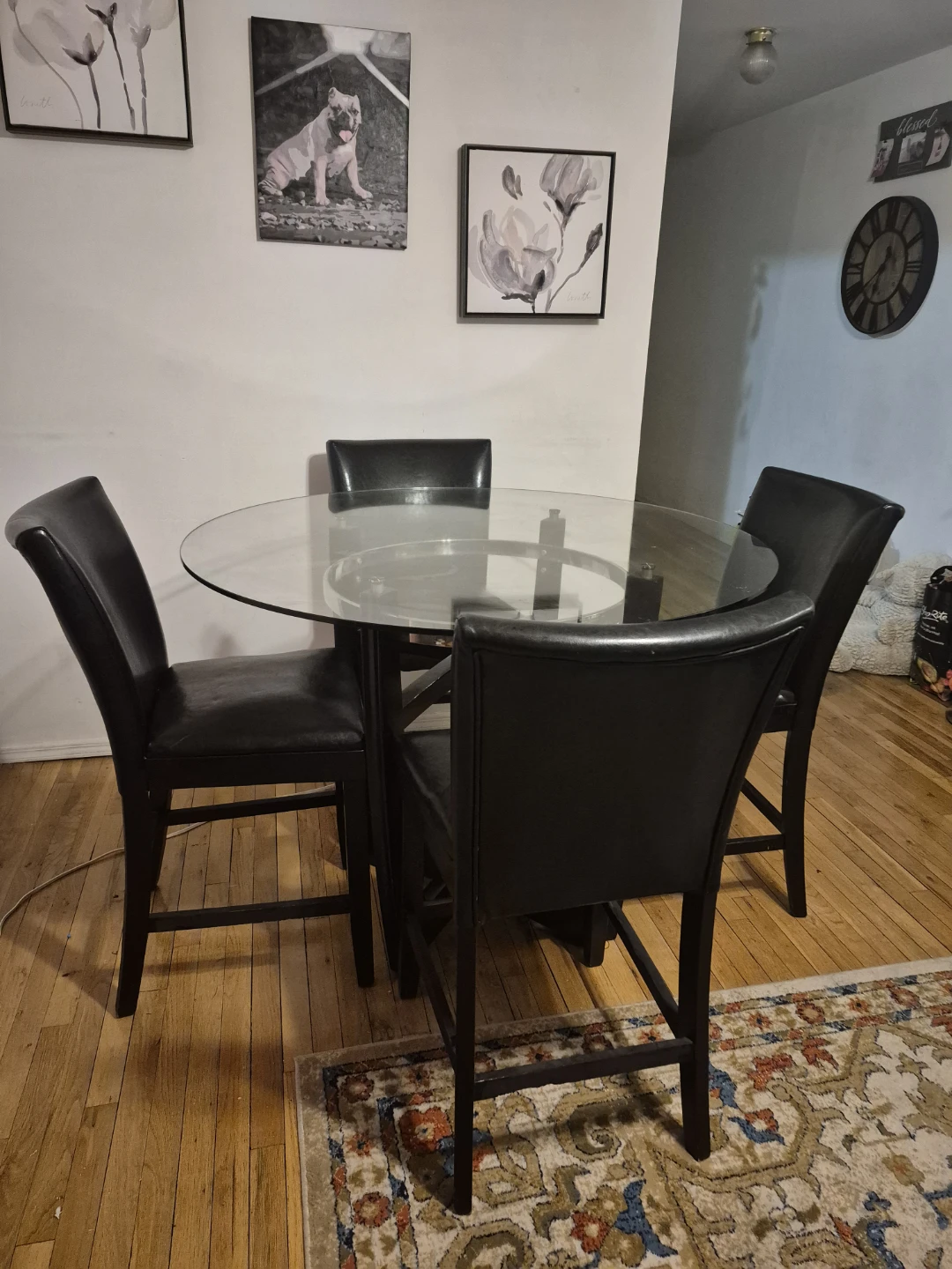 Glass Dining Table with 4 Black Chairs - photo 2