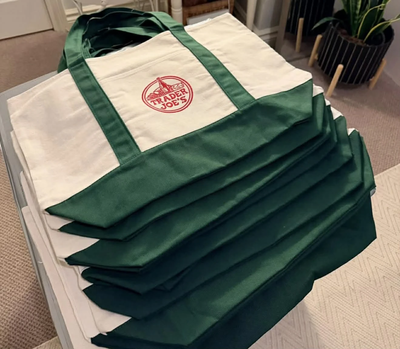 Trader Joe's Reusable Tote Bag - Green and White