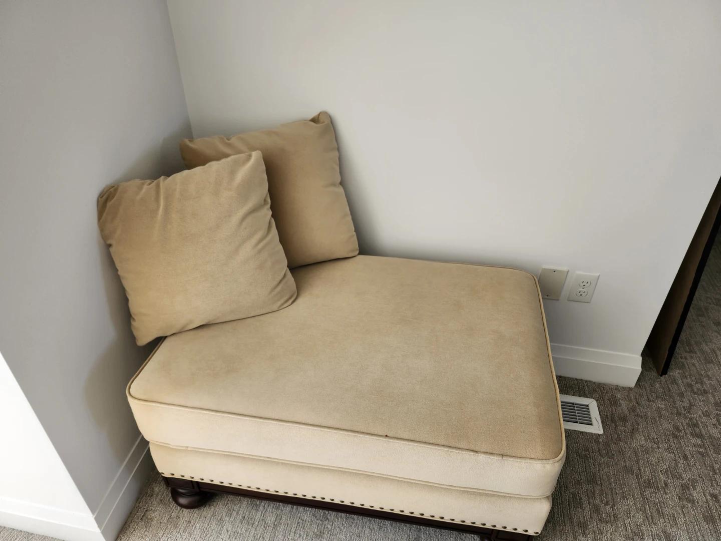 Beige Suede couch, loveseat and ottoman with accent pillows - photo 2
