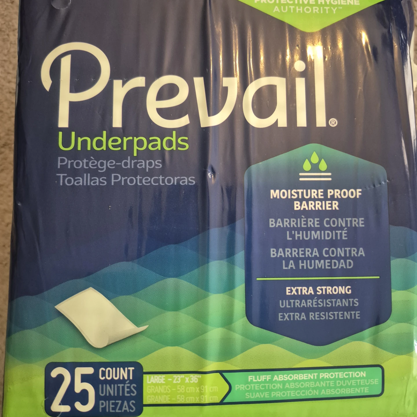 Prevail Underpads, 25 Count, Large 23"x36"