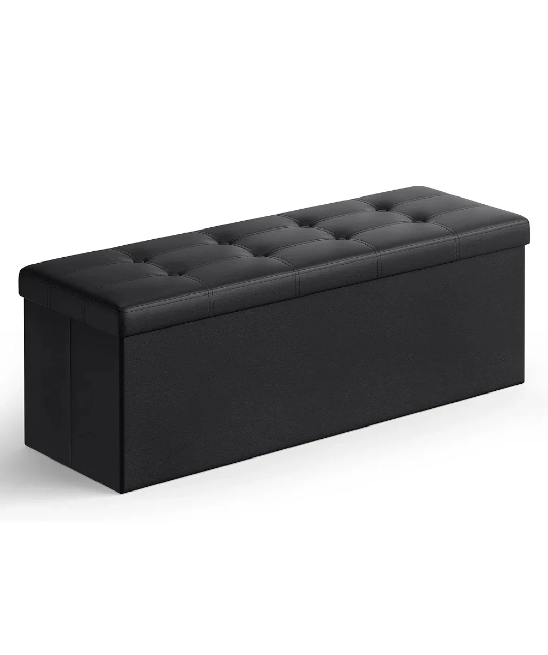 Black Faux Leather Storage Ottoman Bench - photo 2