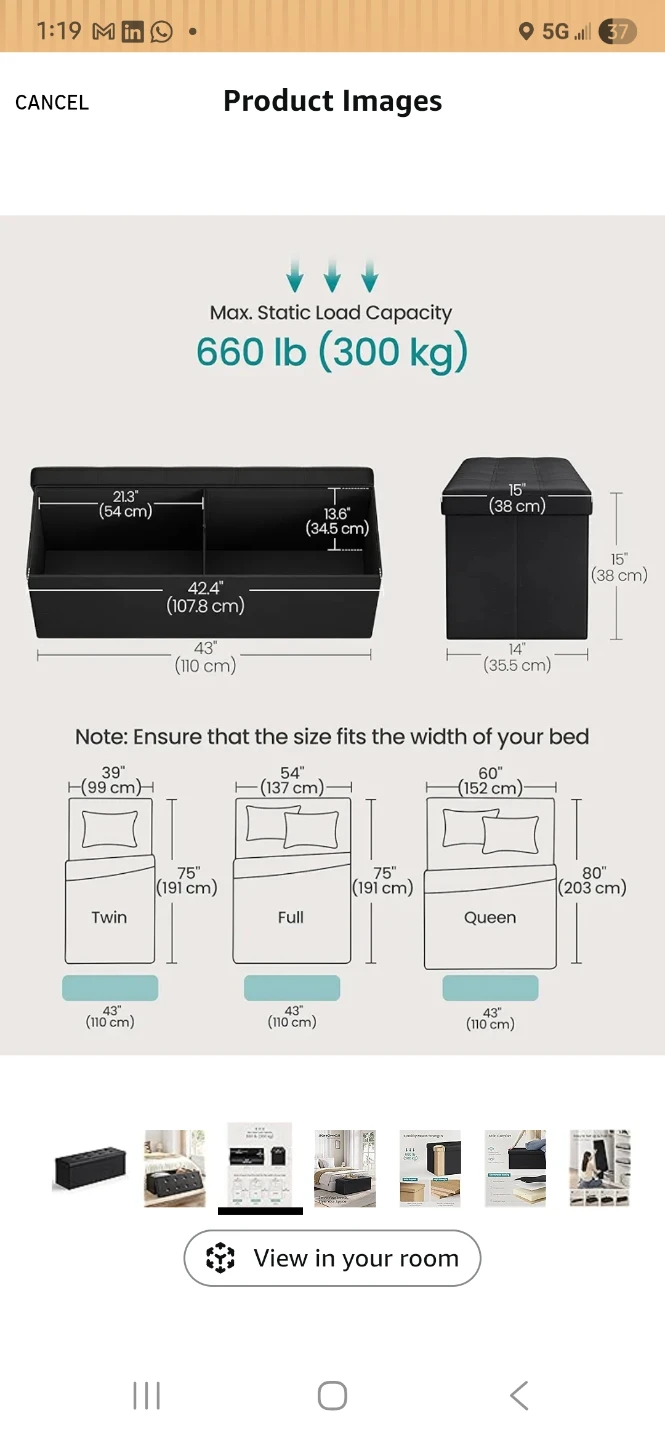 Black Faux Leather Storage Ottoman Bench - photo 3