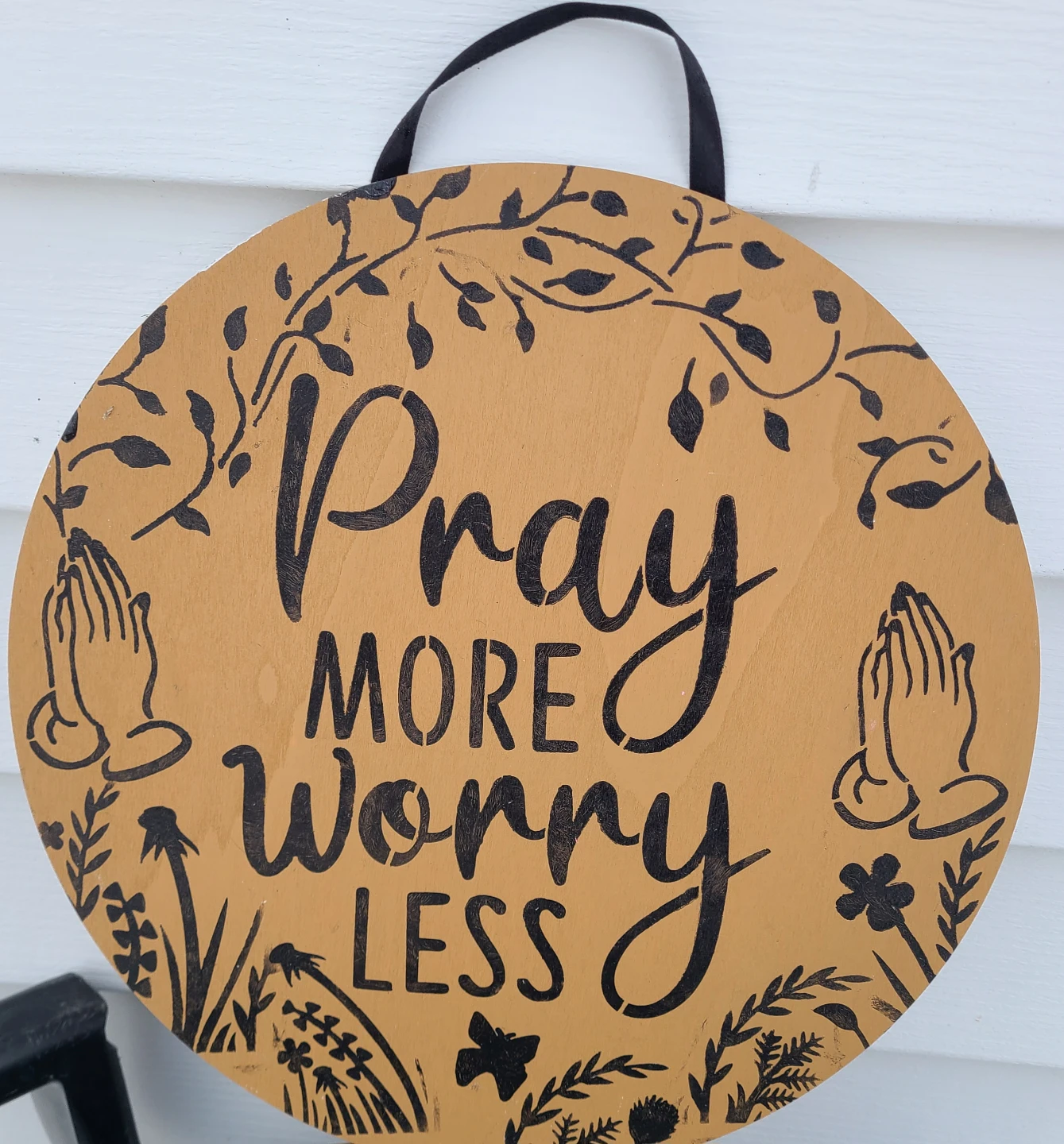 "Pray More Worry Less" Round Wood Sign