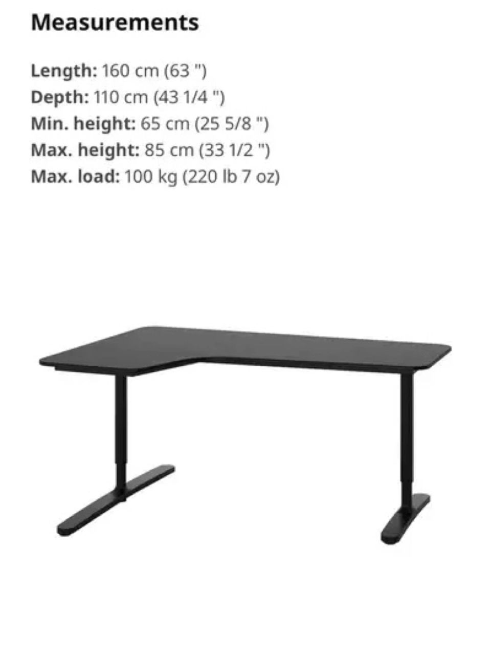 IKEA Bekant Corner Desk - Black - Adjustable Height - photo 2
