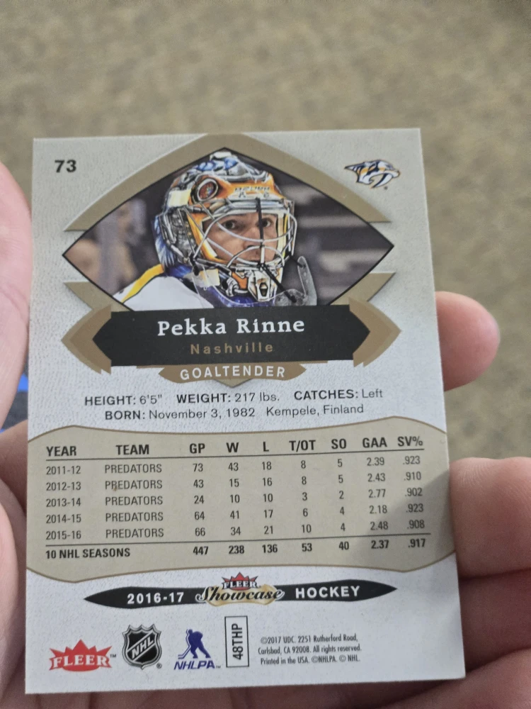 2016-17 Fleer Showcase Pekka Rinne Hockey Card - photo 2