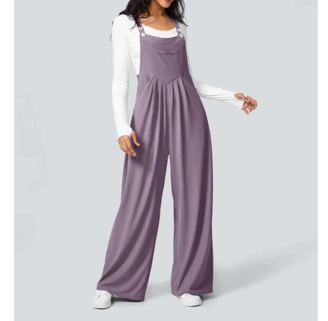 Halara Pocket Waffle Casual Overalls – Hibiscus Purple (XL)