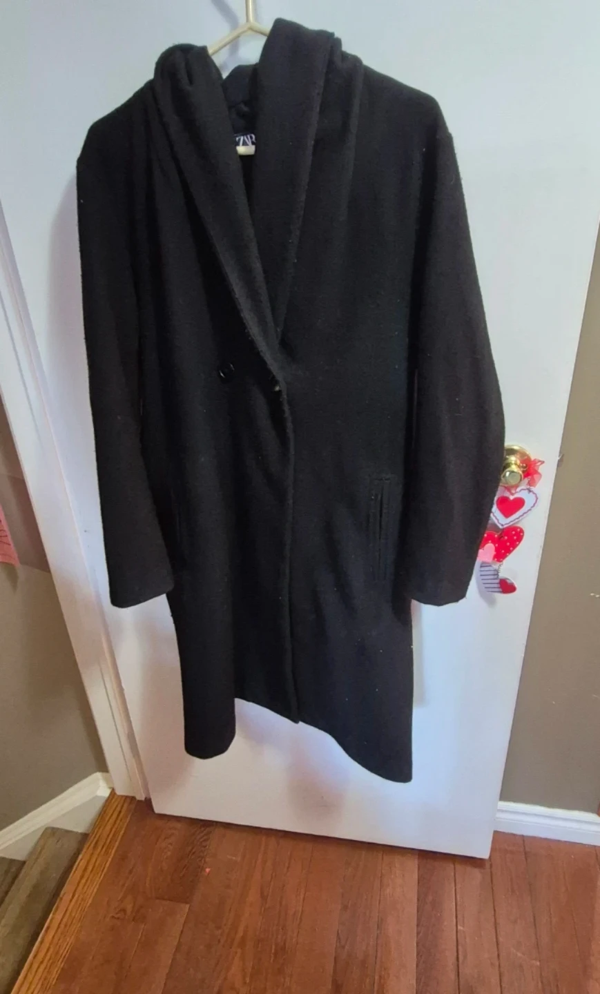 ZARA Black Hooded Coat with Belt
