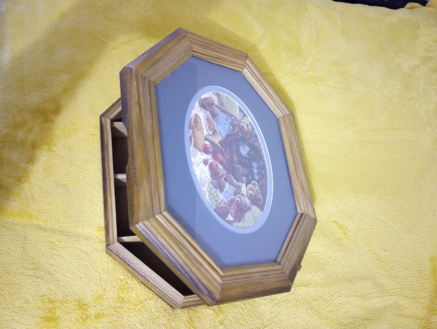 Vintage Wooden Shadow Box with Teddy Bear Picture