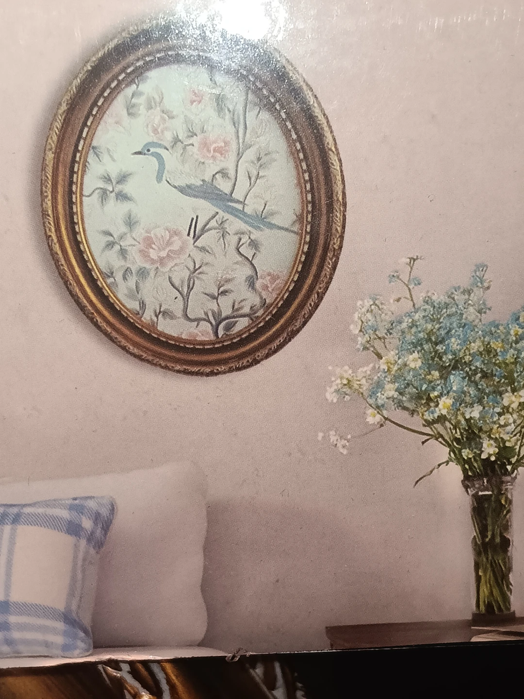 Oval Decorative Wall Art with Bird and Floral Design - photo 4
