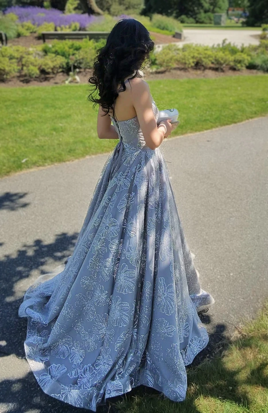 Elegant Grey Floral Prom Dress - photo 2