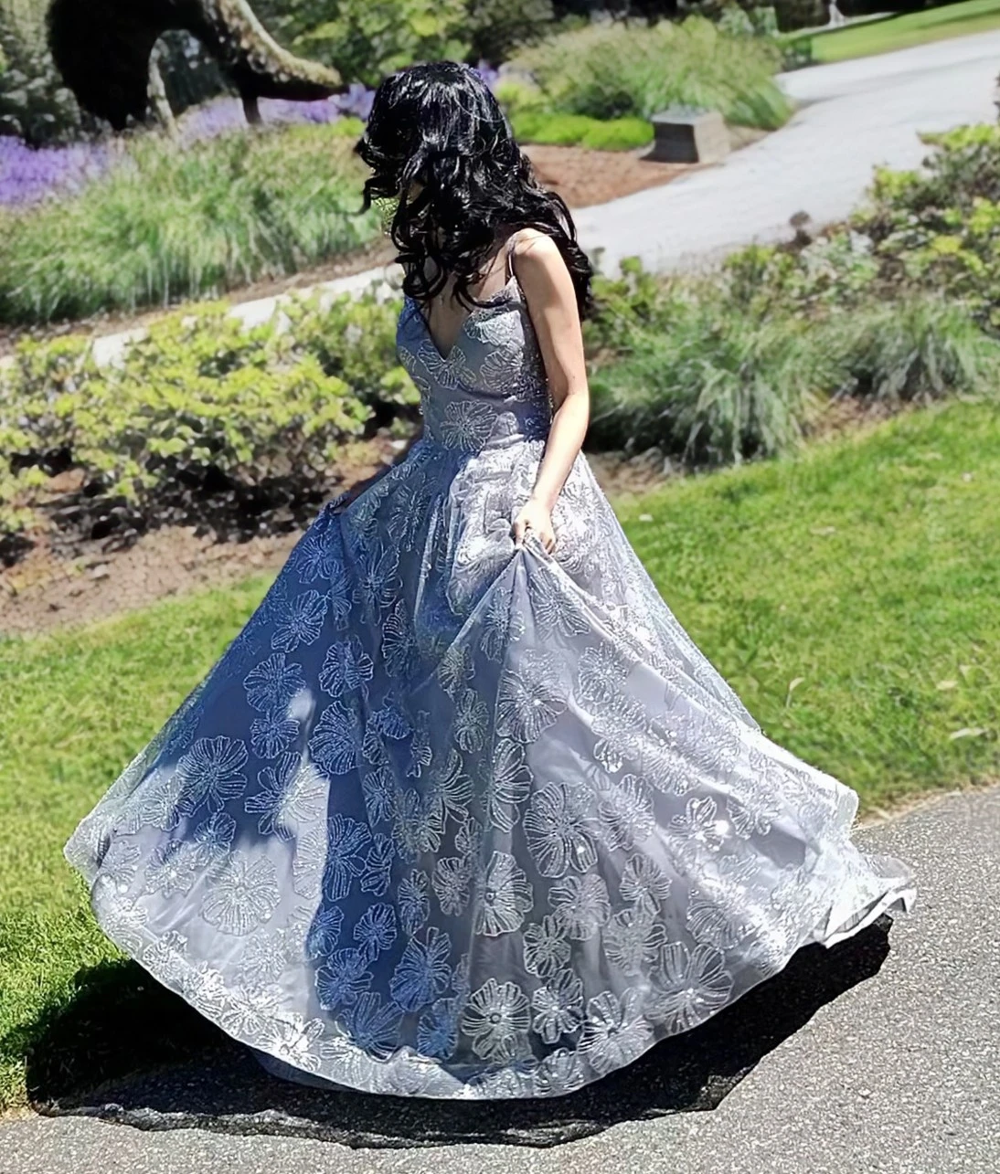 Elegant Grey Floral Prom Dress - photo 4