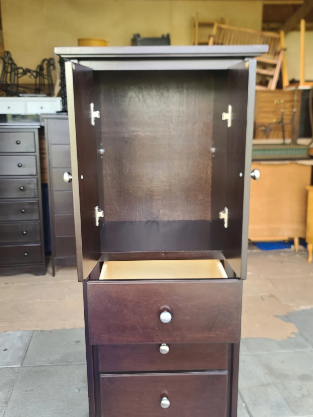 Dark Brown Tall Dresser with Cabinet Doors - photo 2