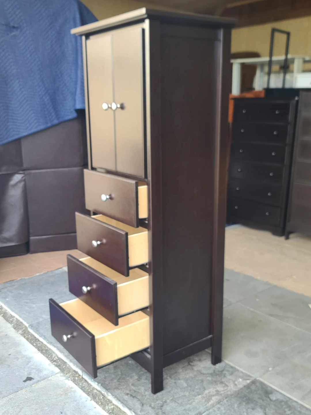Dark Brown Tall Dresser with Cabinet Doors - photo 4