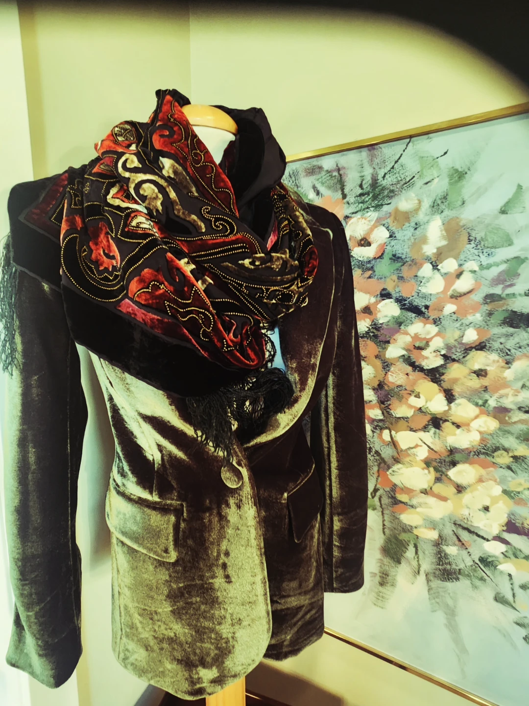 VINTAGE Velvet Blazer Green XS/SMALL