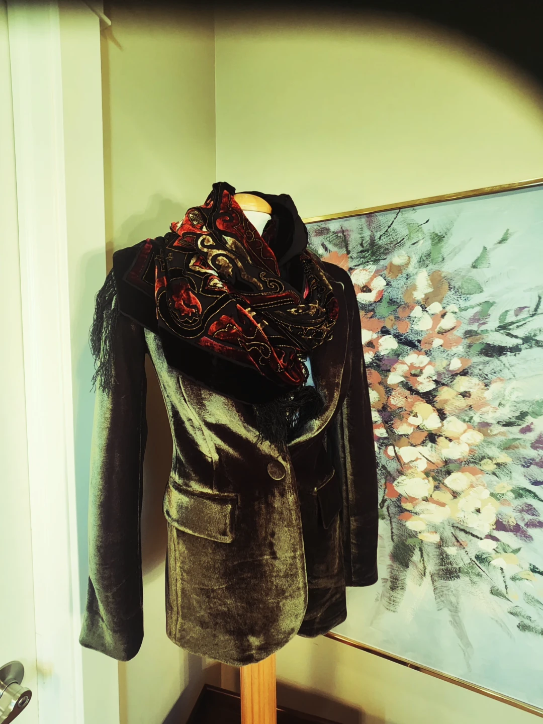 VINTAGE Velvet Blazer Green XS/SMALL - photo 3