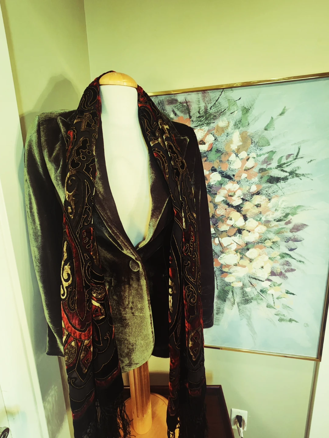 VINTAGE Velvet Blazer Green XS/SMALL - photo 4