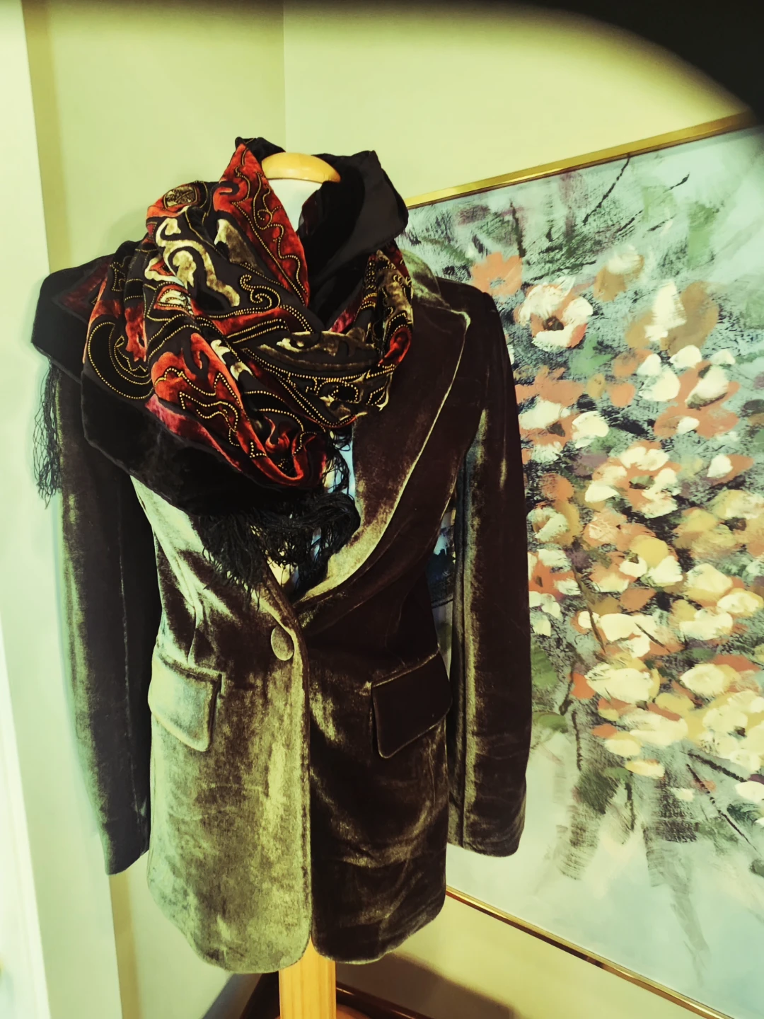 VINTAGE Velvet Blazer Green XS/SMALL - photo 5