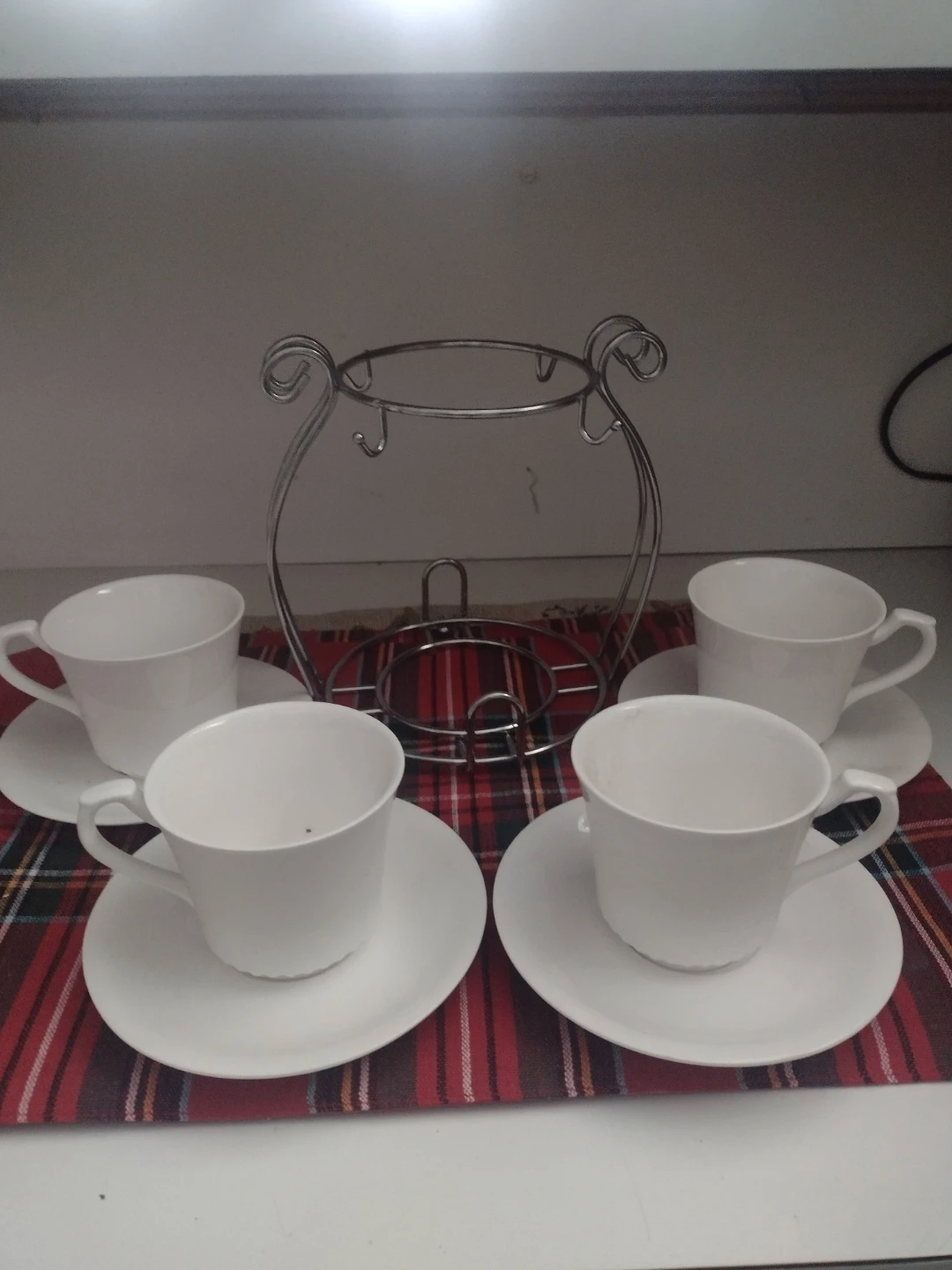 White Tea Cup and Saucer Set with Stand - photo 2