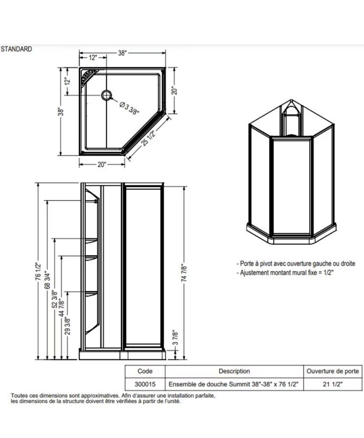 Oceana Summit Shower Enclosure 38"x38"x76.5" - photo 2