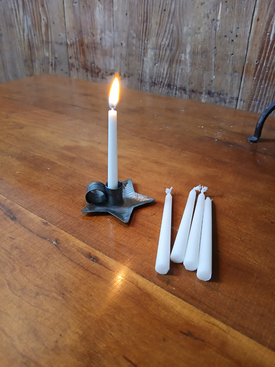 Small metal candle holder, candles