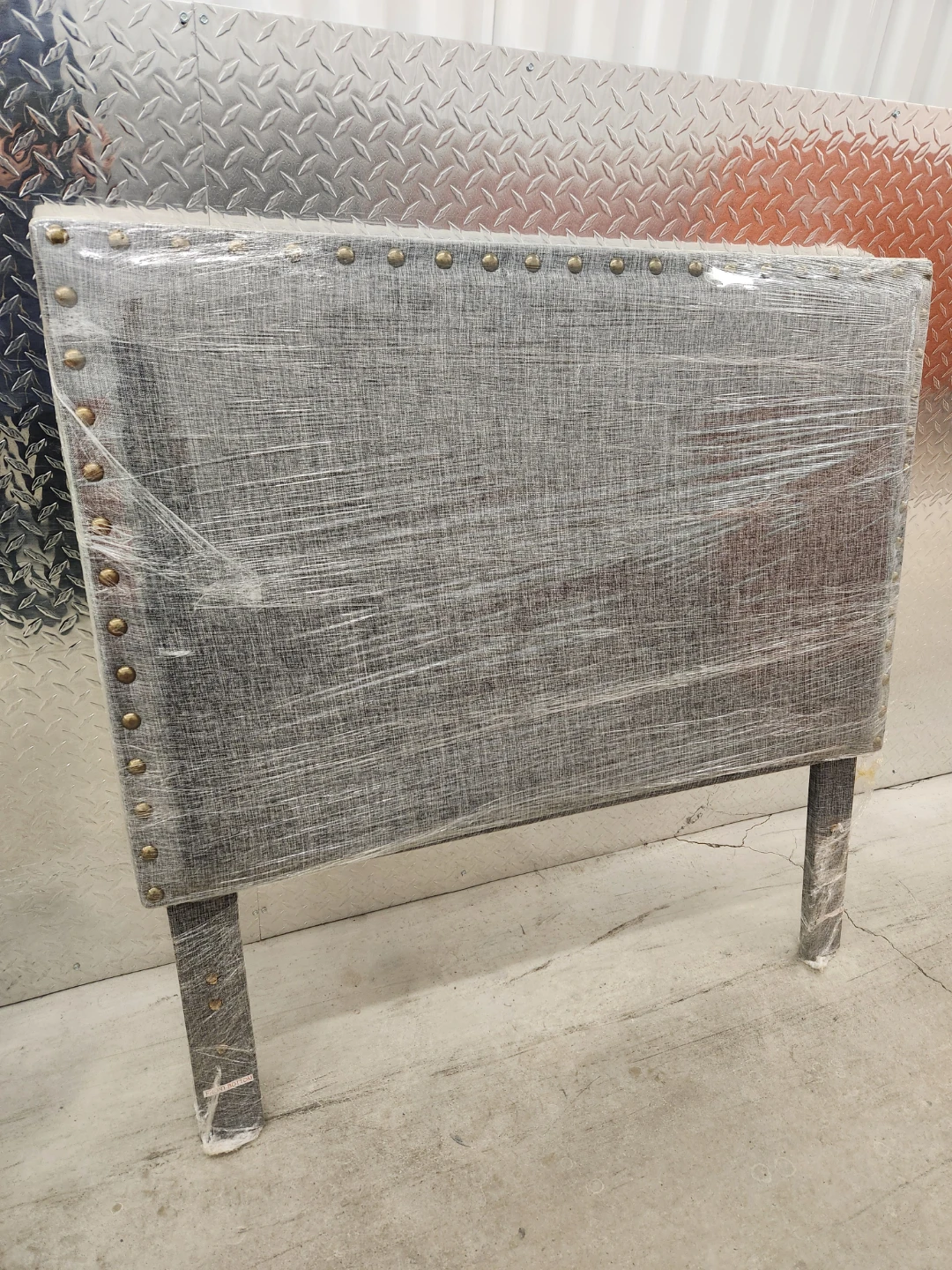 Grey Upholstered twin Headboard with Stud Detail