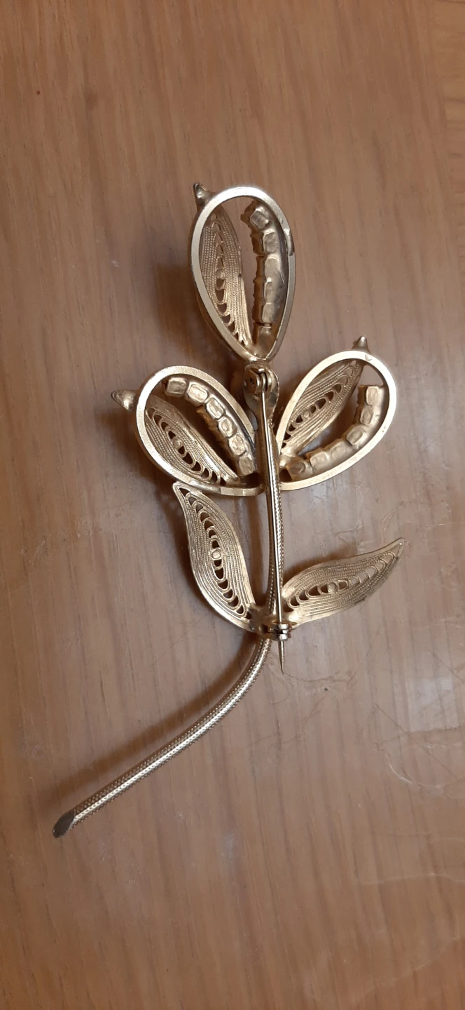 Gold Tone Tulip Brooch with Pink Beads - photo 2