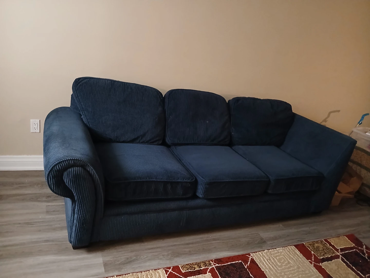 6 Seater Navy Blue Corduroy Sofa.