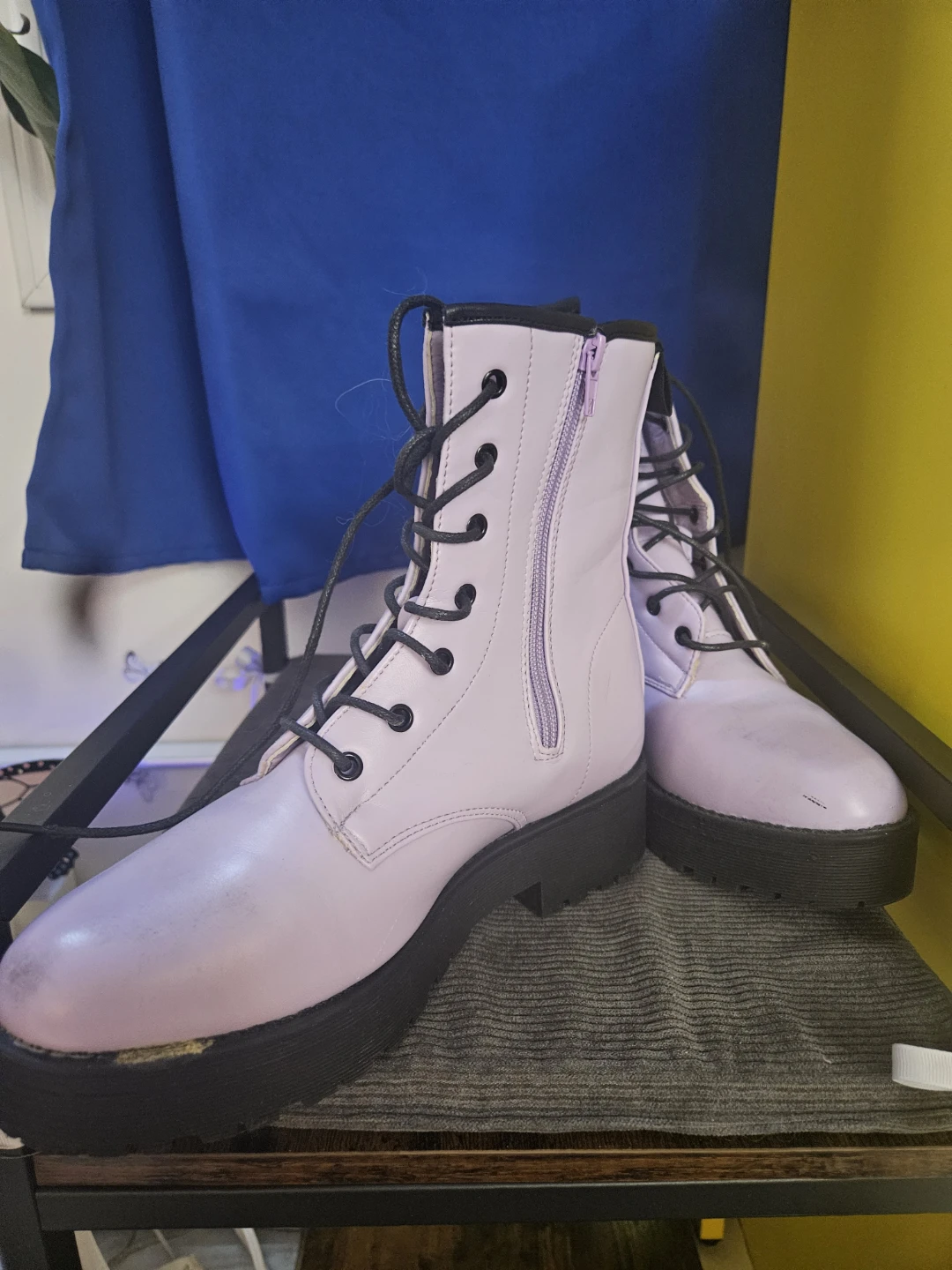 Women's Lilac Lace-Up Platform Combat Boots