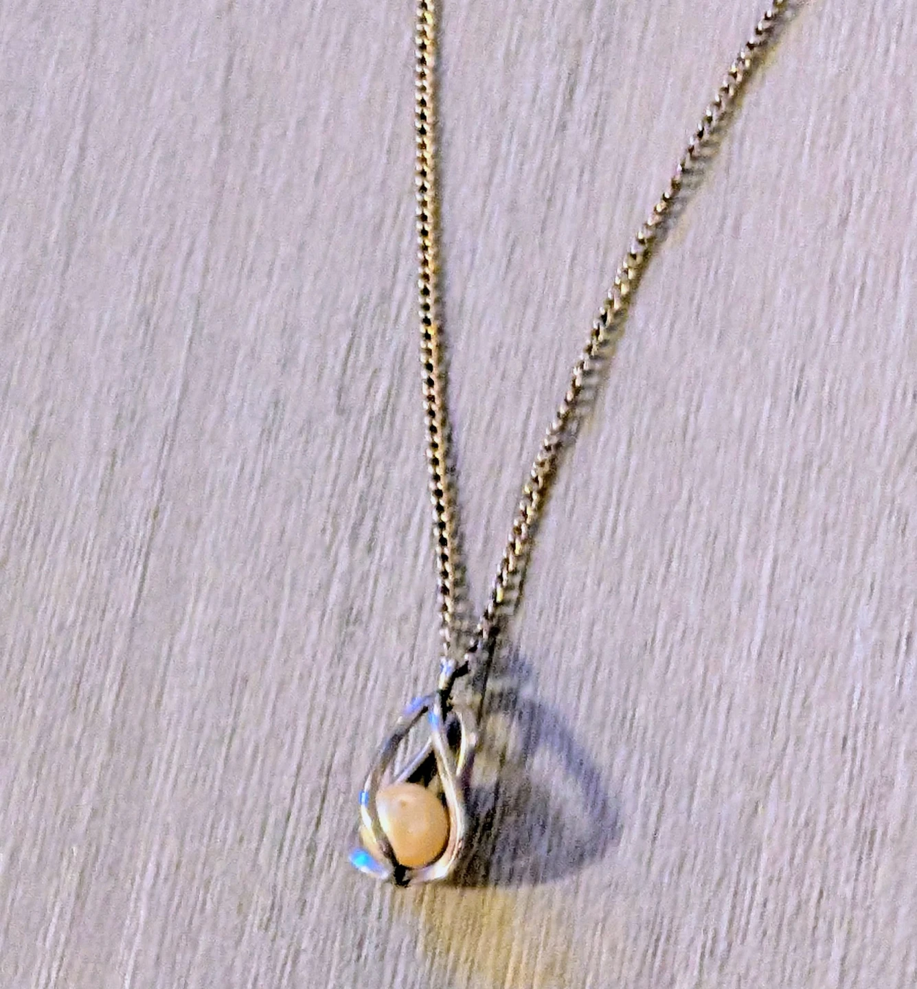 Silver Tone Pendant Necklace with Faux Pearl Accent
