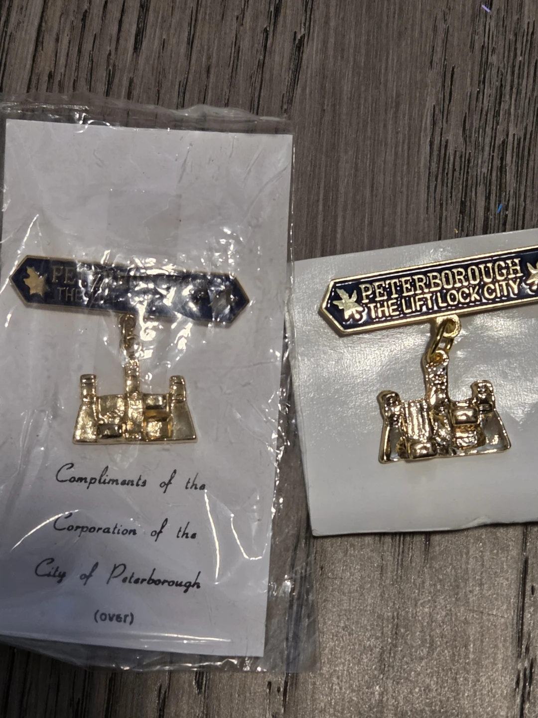 2 Vintage Peterborough Lift Lock City Pin