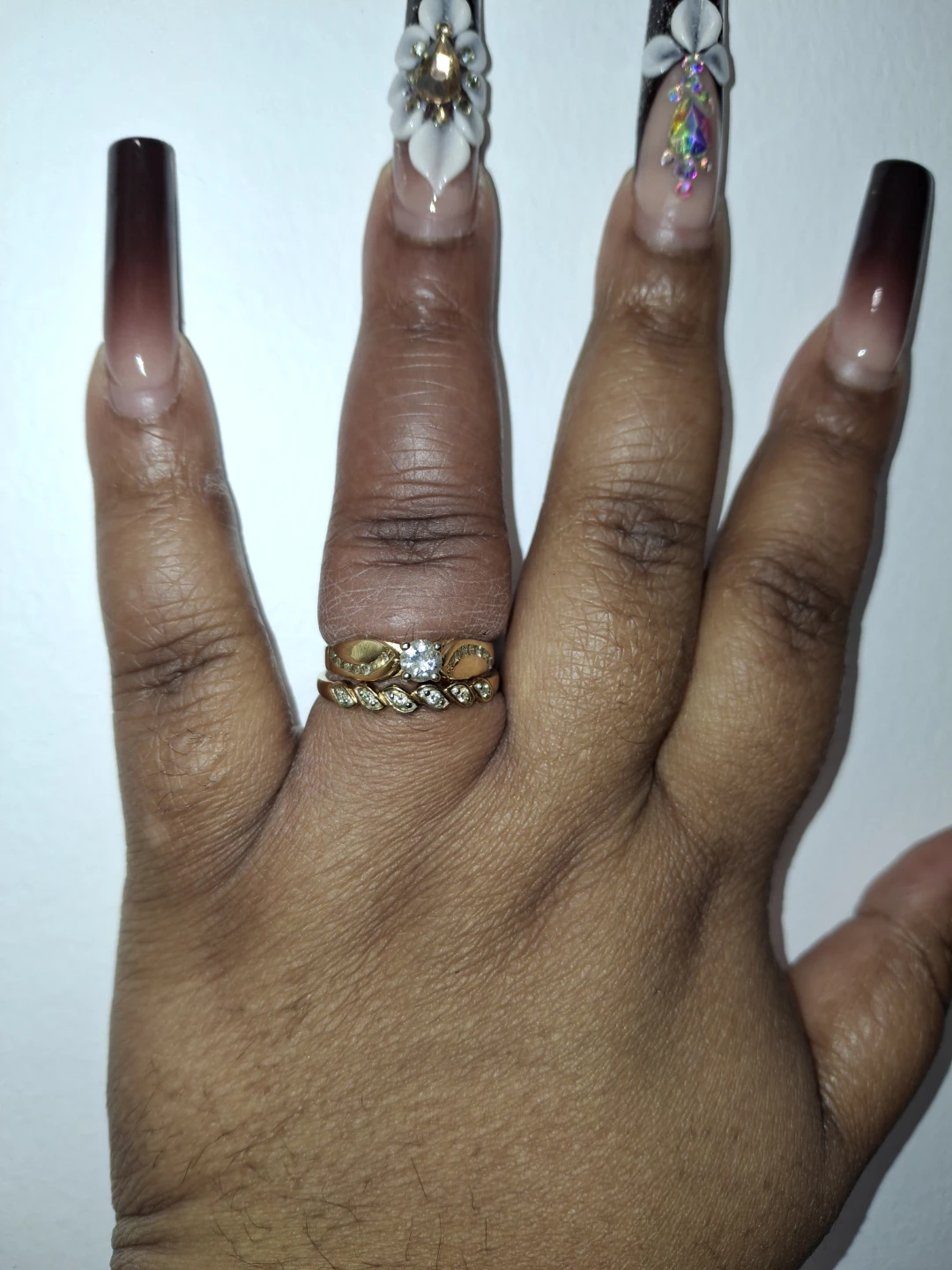 Gold wedding band set with diamonds