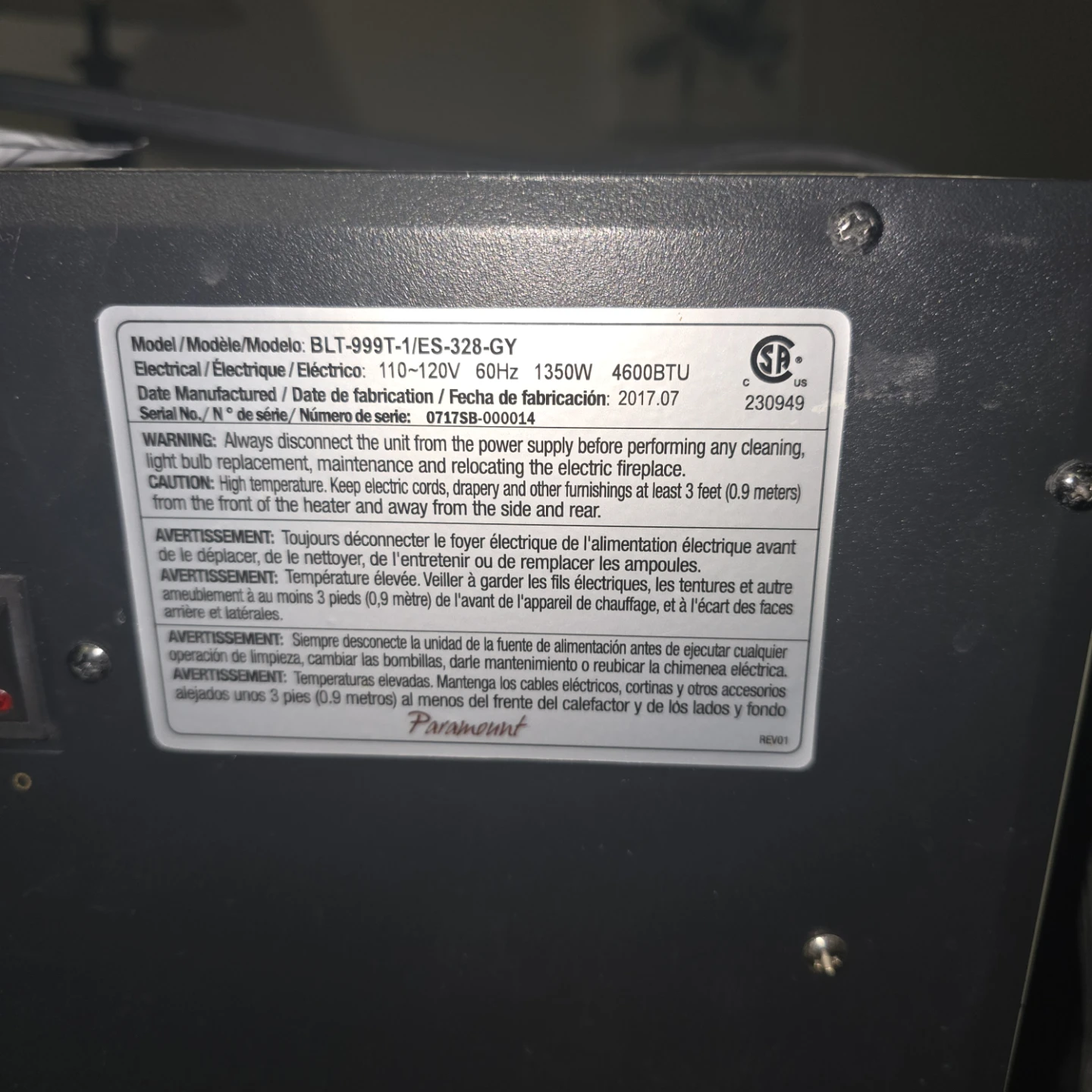 Paramount Electric Fireplace