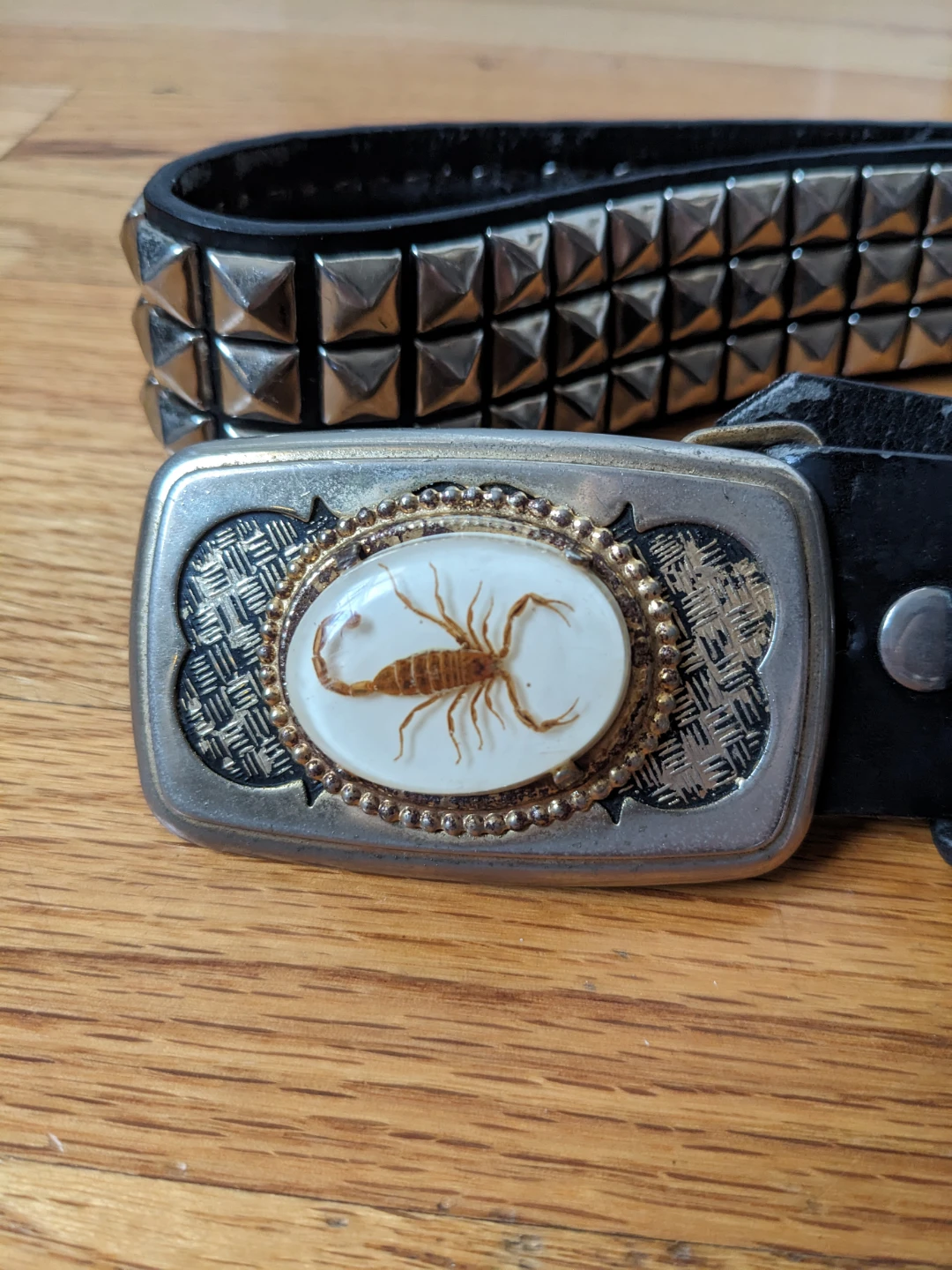 Studded Leather Belt with Scorpion Buckle - photo 3