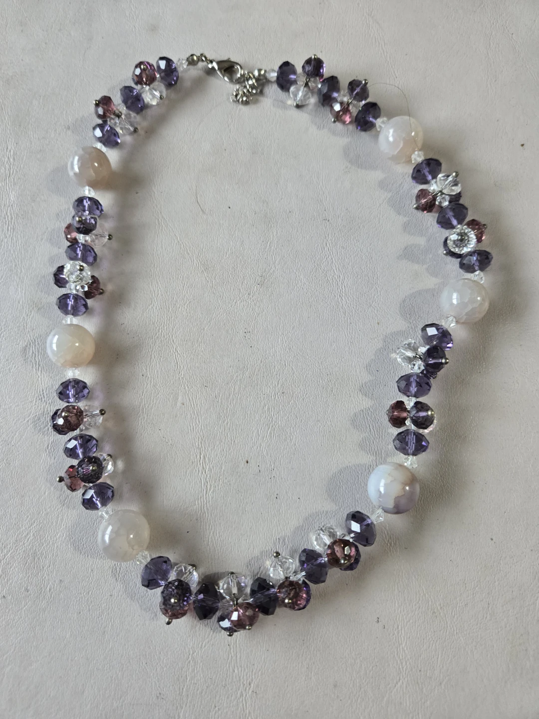 Beaded Necklace - Purple & White
