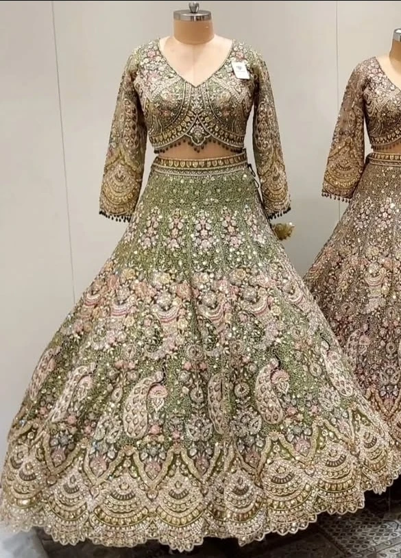 Green Embroidered Lehenga Choli Set