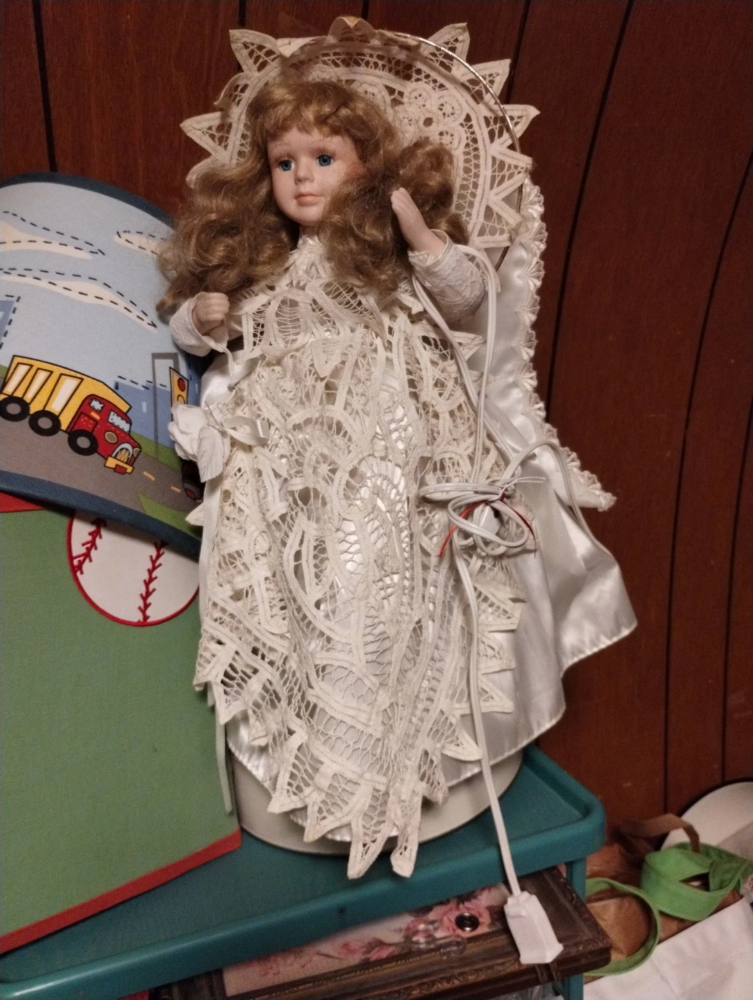 Lighted Porcelain angel in White Lace Dress