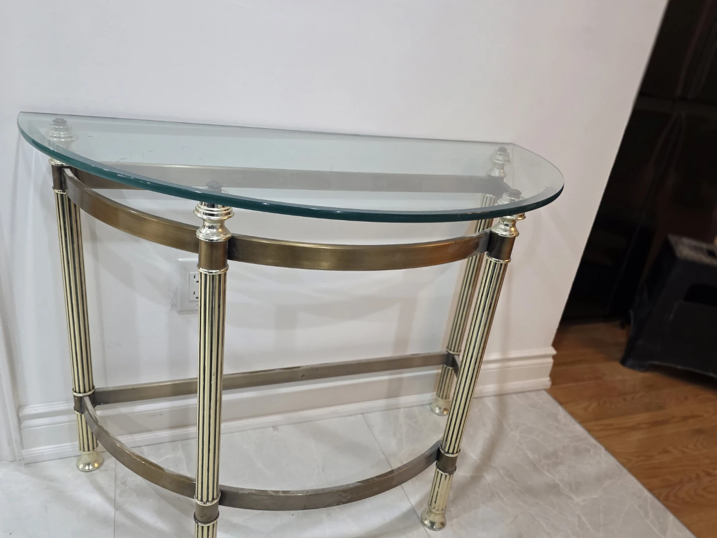 Glass & Gold Half-Moon Console Table