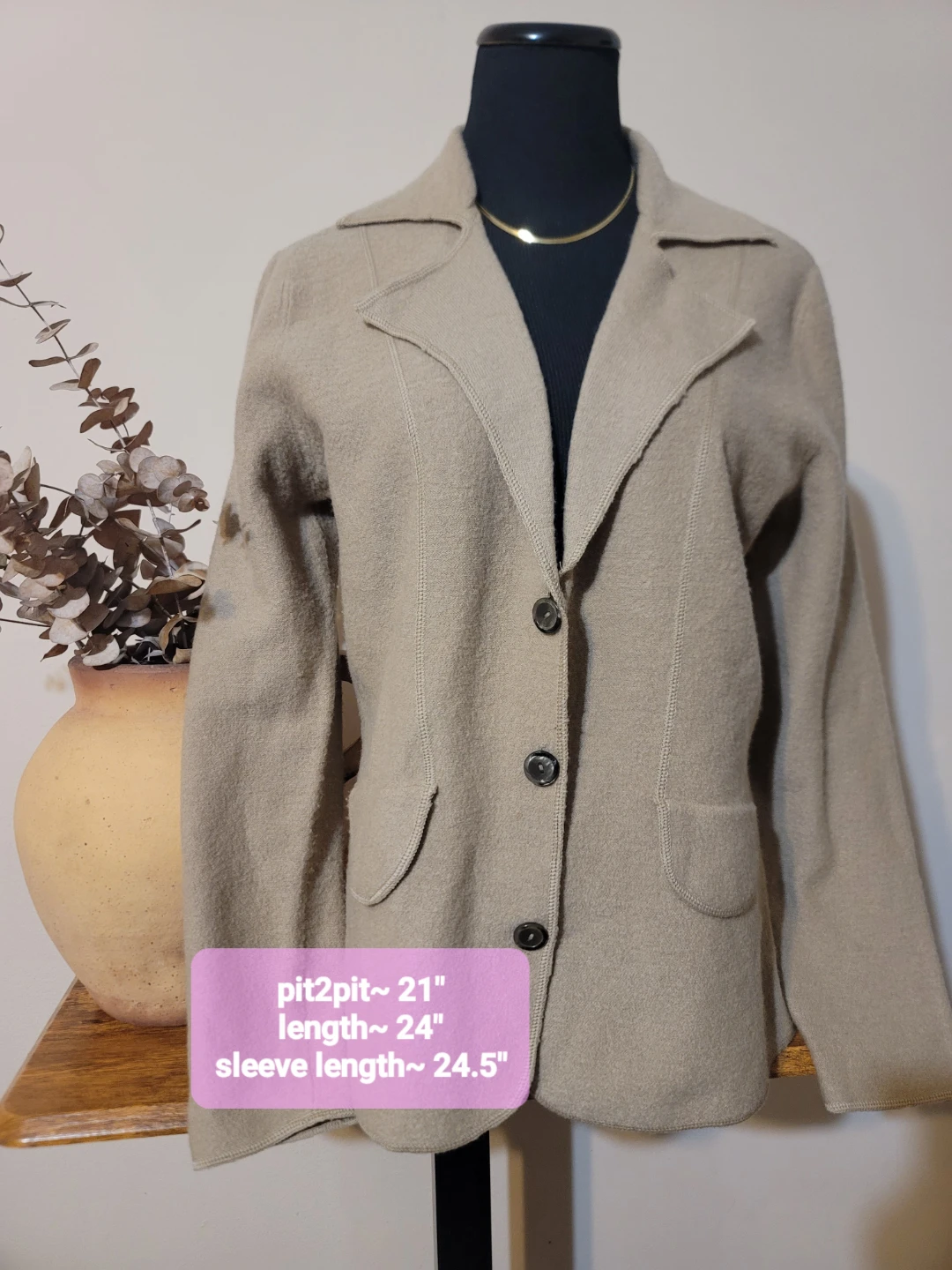 Investments Women's Blazer 100% Wool Sz M Eco jacket Minimal - photo 3