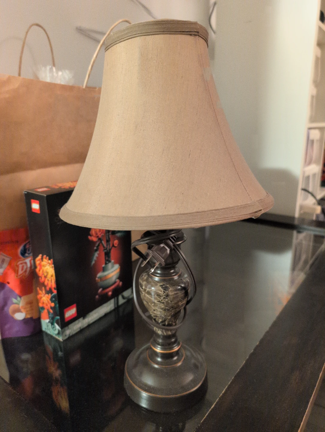 Small Table Lamp with Beige Shade
