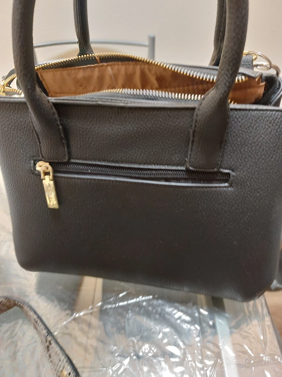 Black Faux Leather Satchel Handbag - photo 4