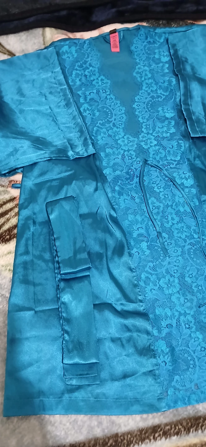 La Senza Teal Satin Lace Kimono Robe S/M
