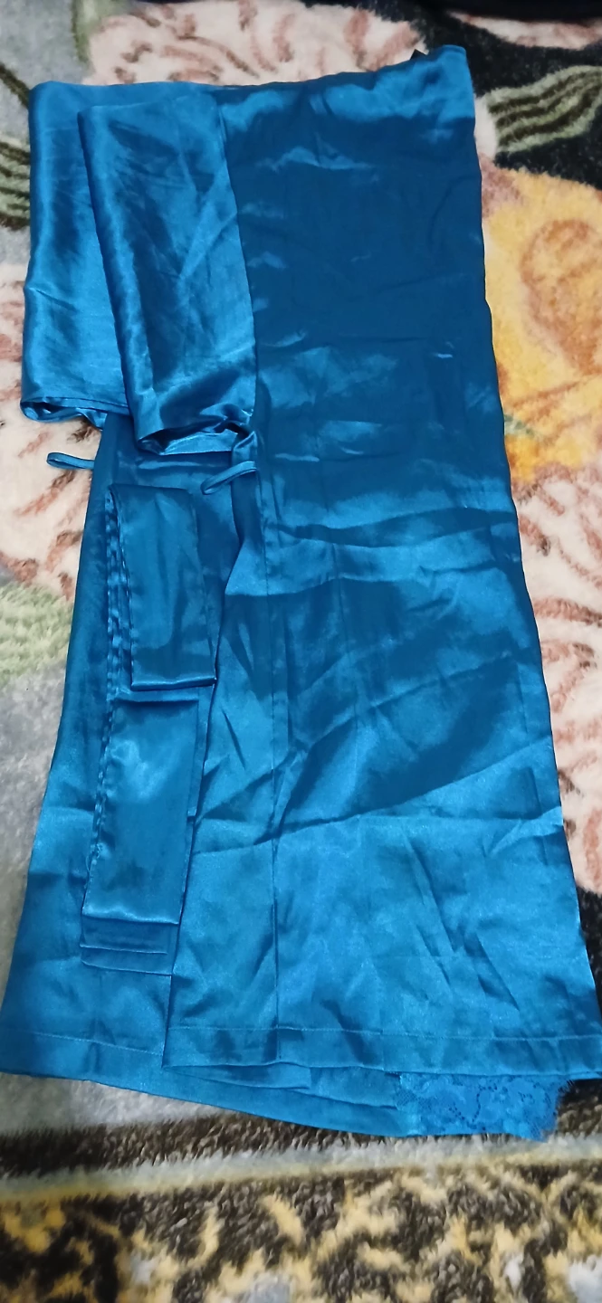 La Senza Teal Satin Lace Kimono Robe S/M - photo 3