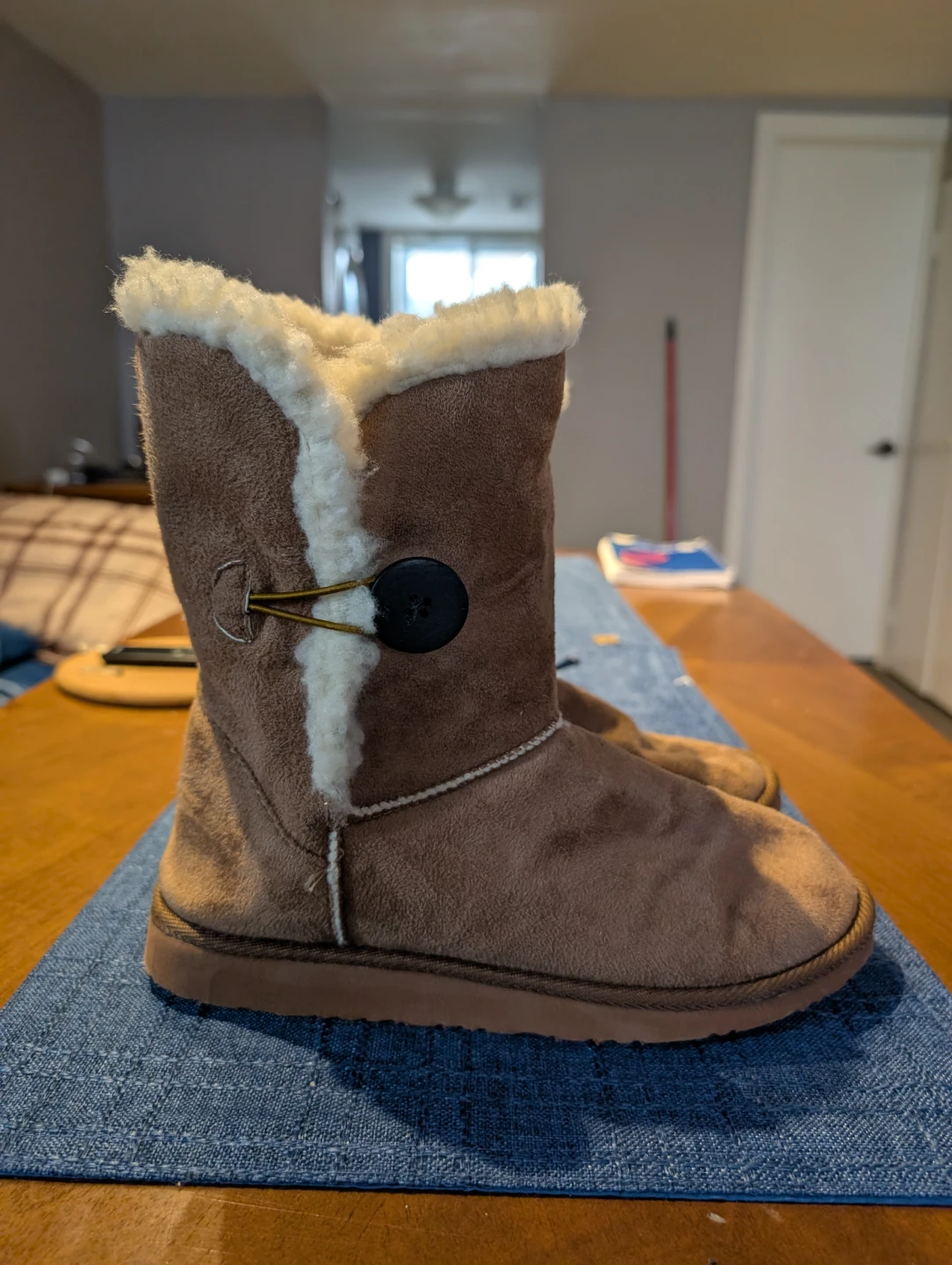 Brown Faux Suede Winter Boots with Button Detail - photo 2