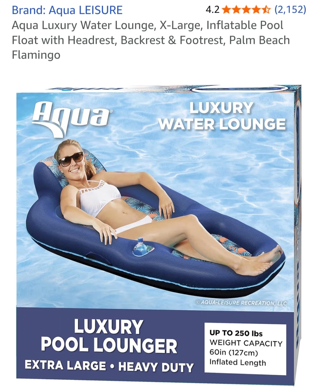 Aqua Luxury Water Lounge - X-Large Inflatable Pool Float - photo 3