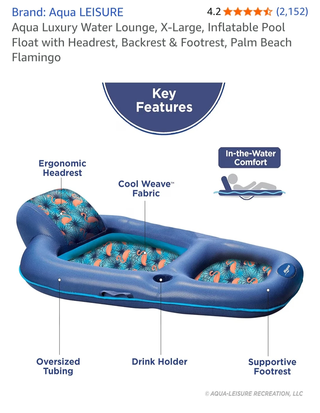 Aqua Luxury Water Lounge - X-Large Inflatable Pool Float - photo 4