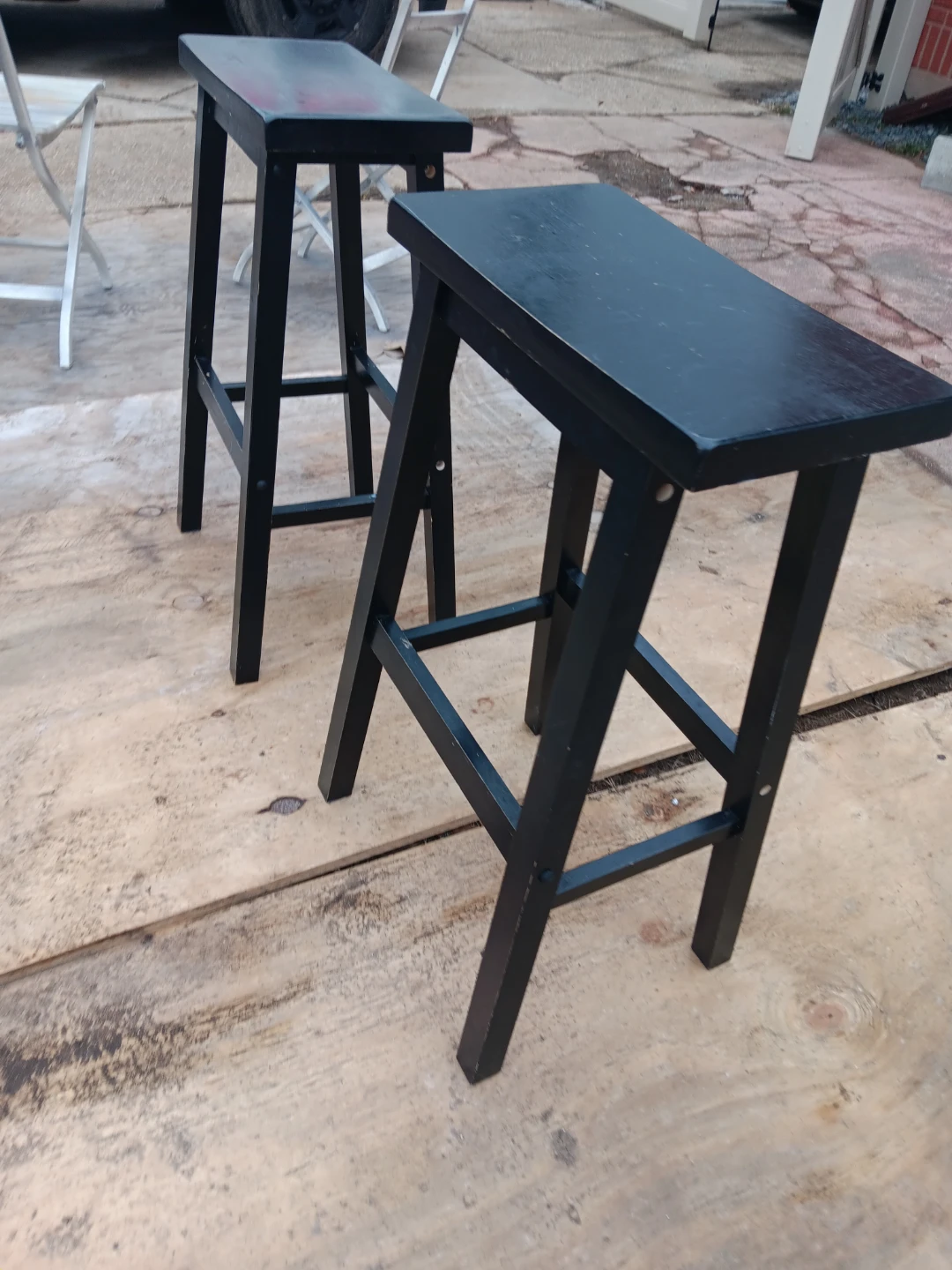 Black Wooden Stools - Set of 2